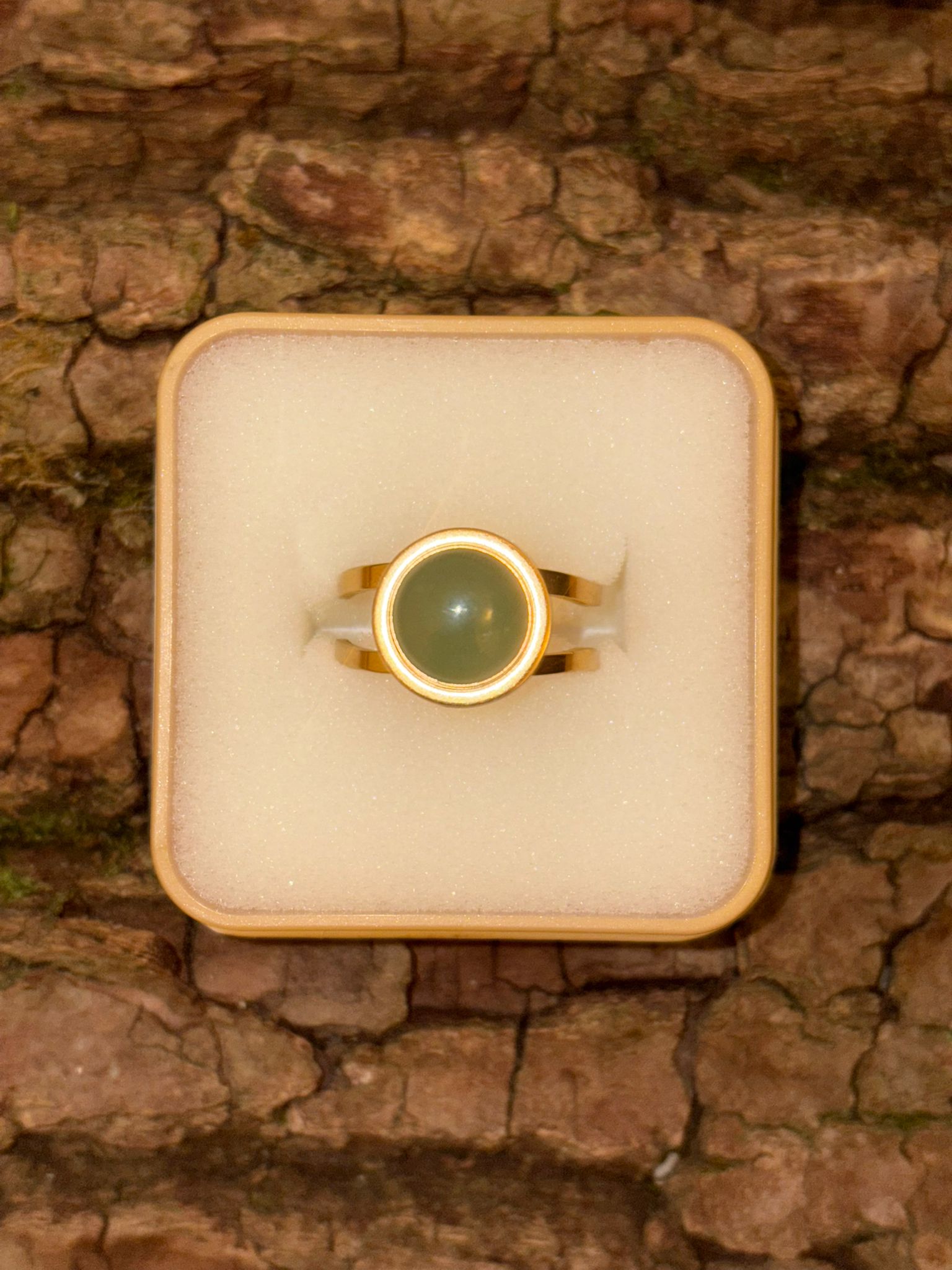 Bague pierre dorée aventurine verte
