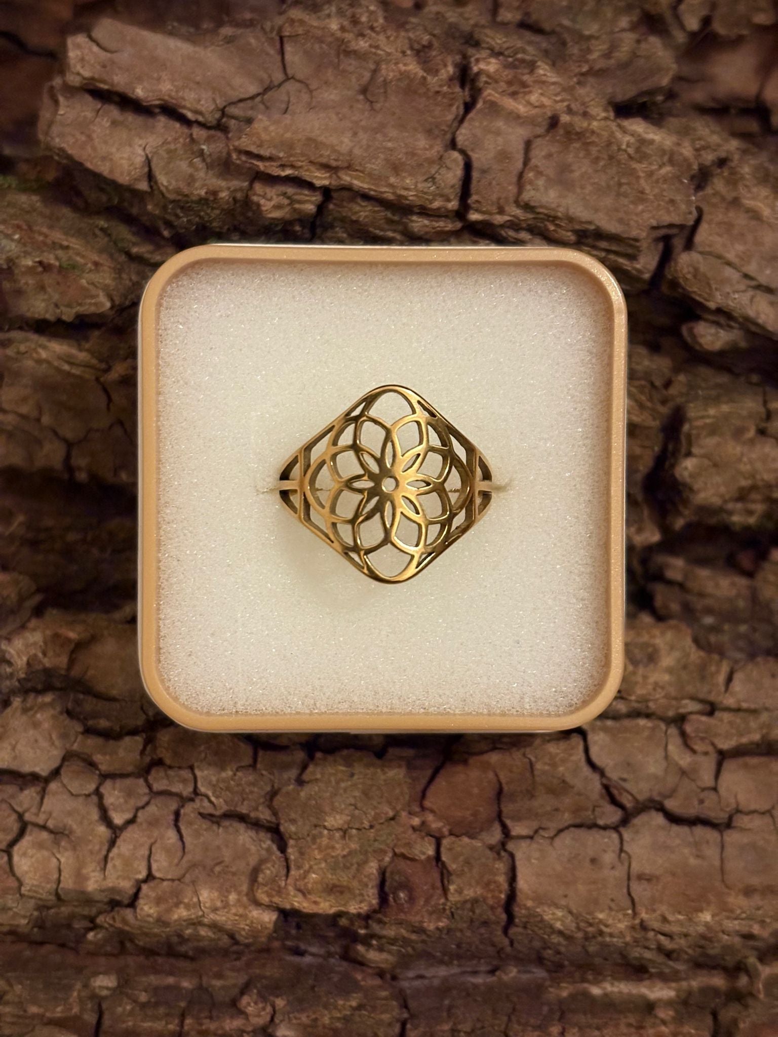 Bague Inox plaquée Or – Lotus