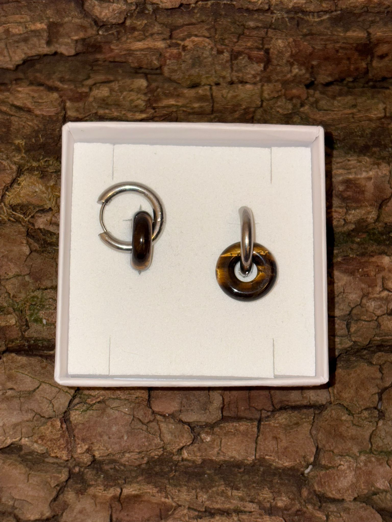 Boucles d’oreilles ronde argentées en Œil de tigre