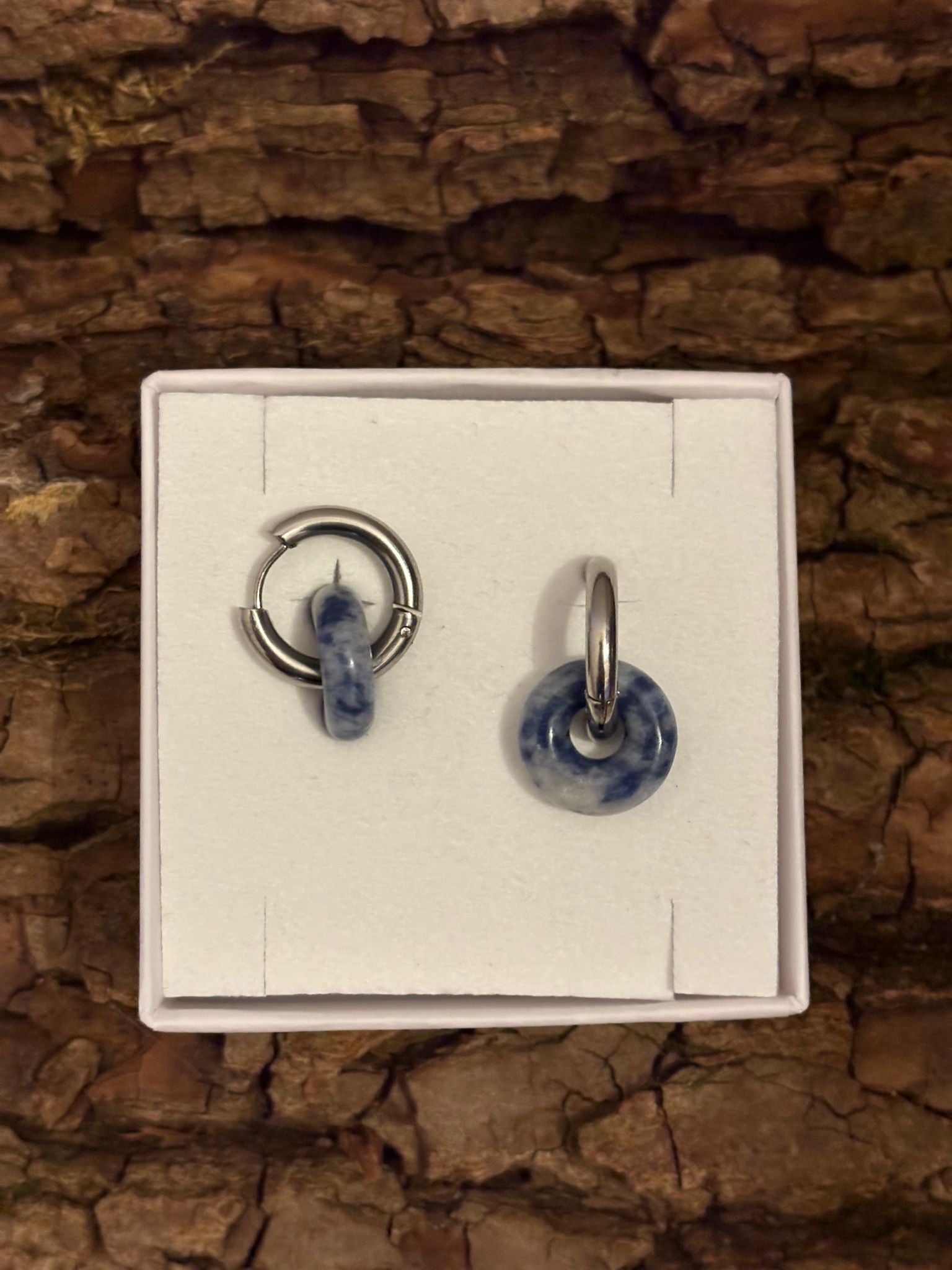 Boucles d’oreilles ronde argentées en Sodalite