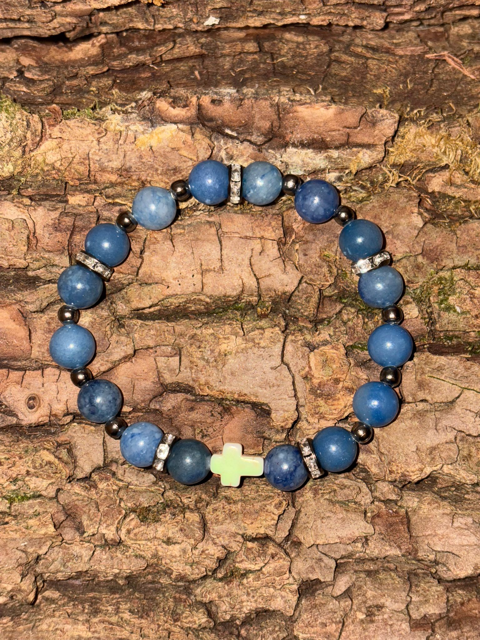 Bracelet boule aventurine bleue  croix