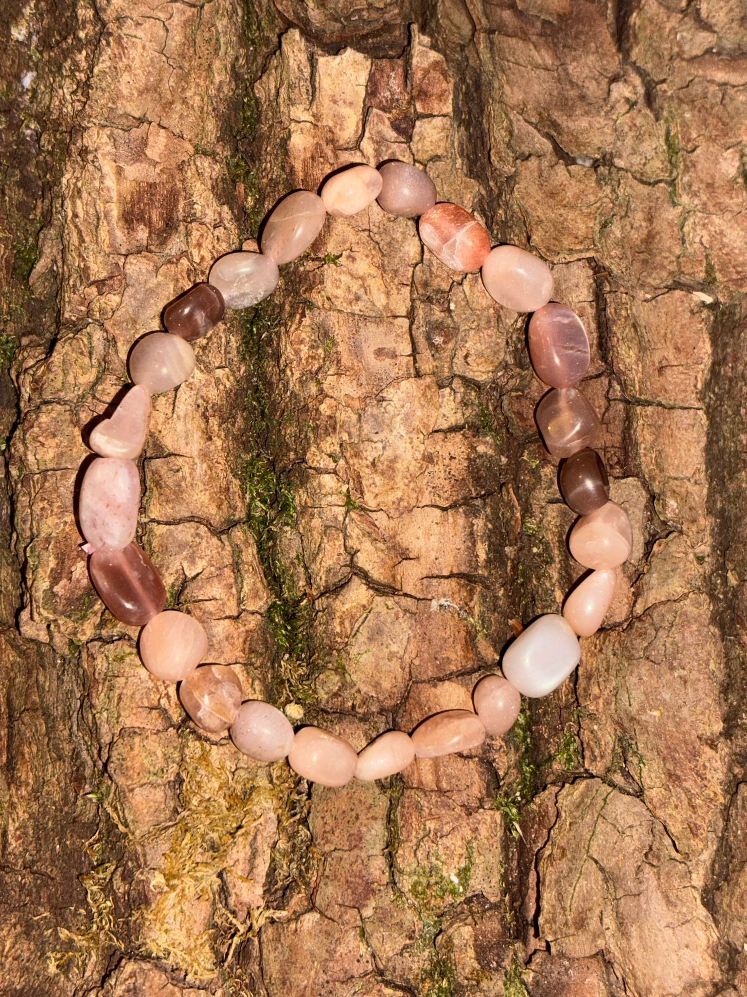 Bracelet pierres roulées pierre de lune rose