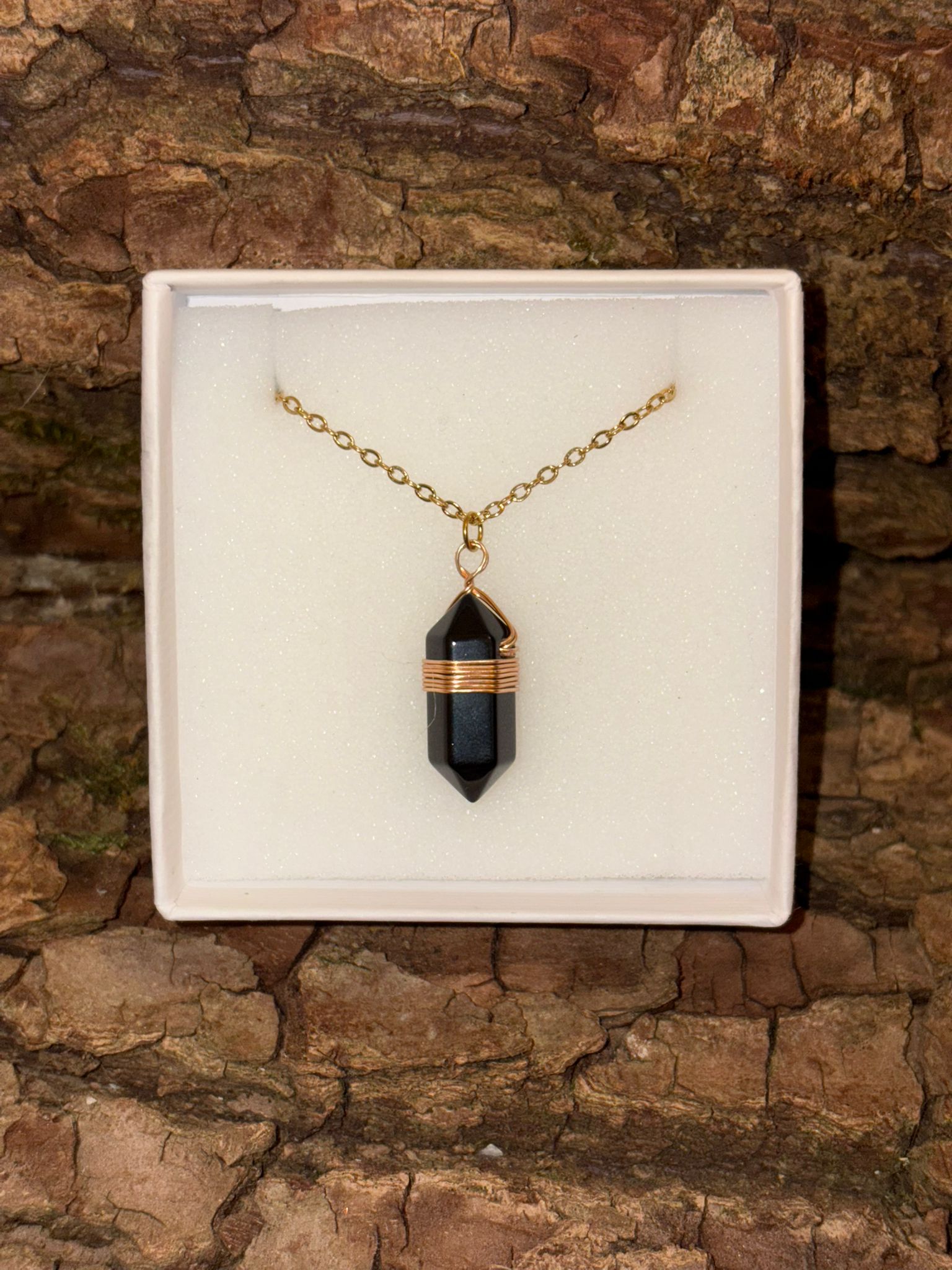 Collier pointe doré Obsidienne noire