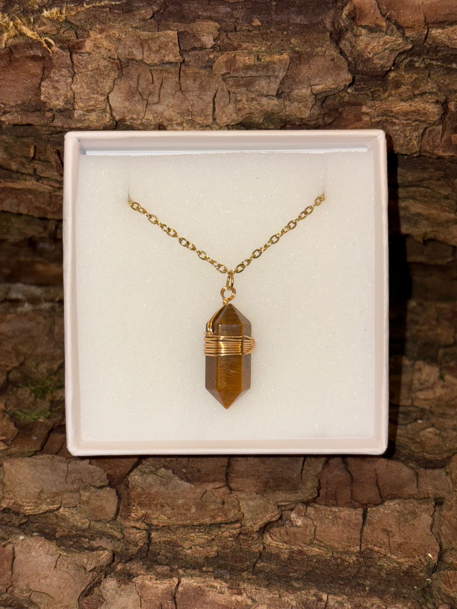 Collier pointe doré Œil de tigre