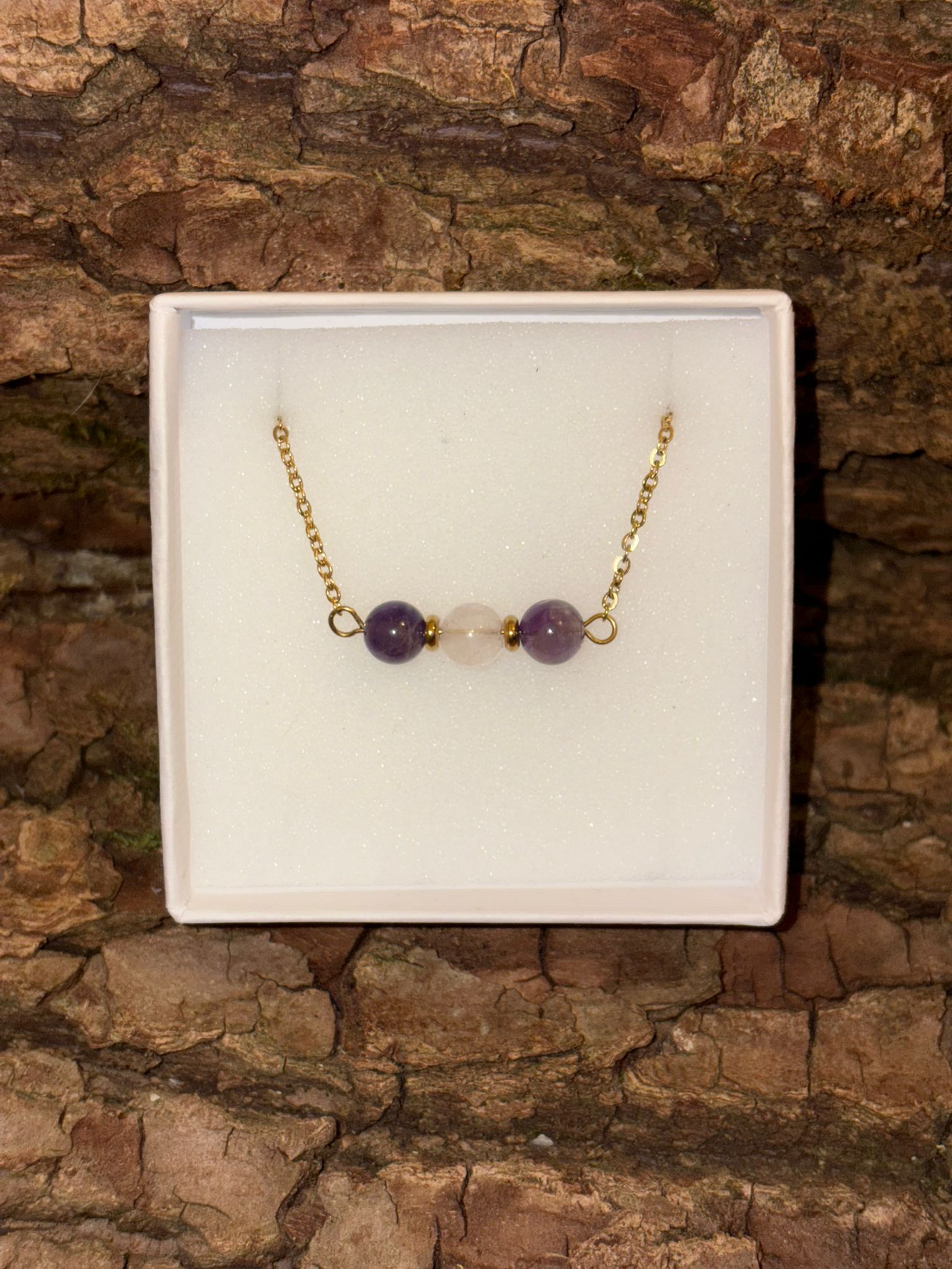 Collier boule doré Améthyste Quartz rose