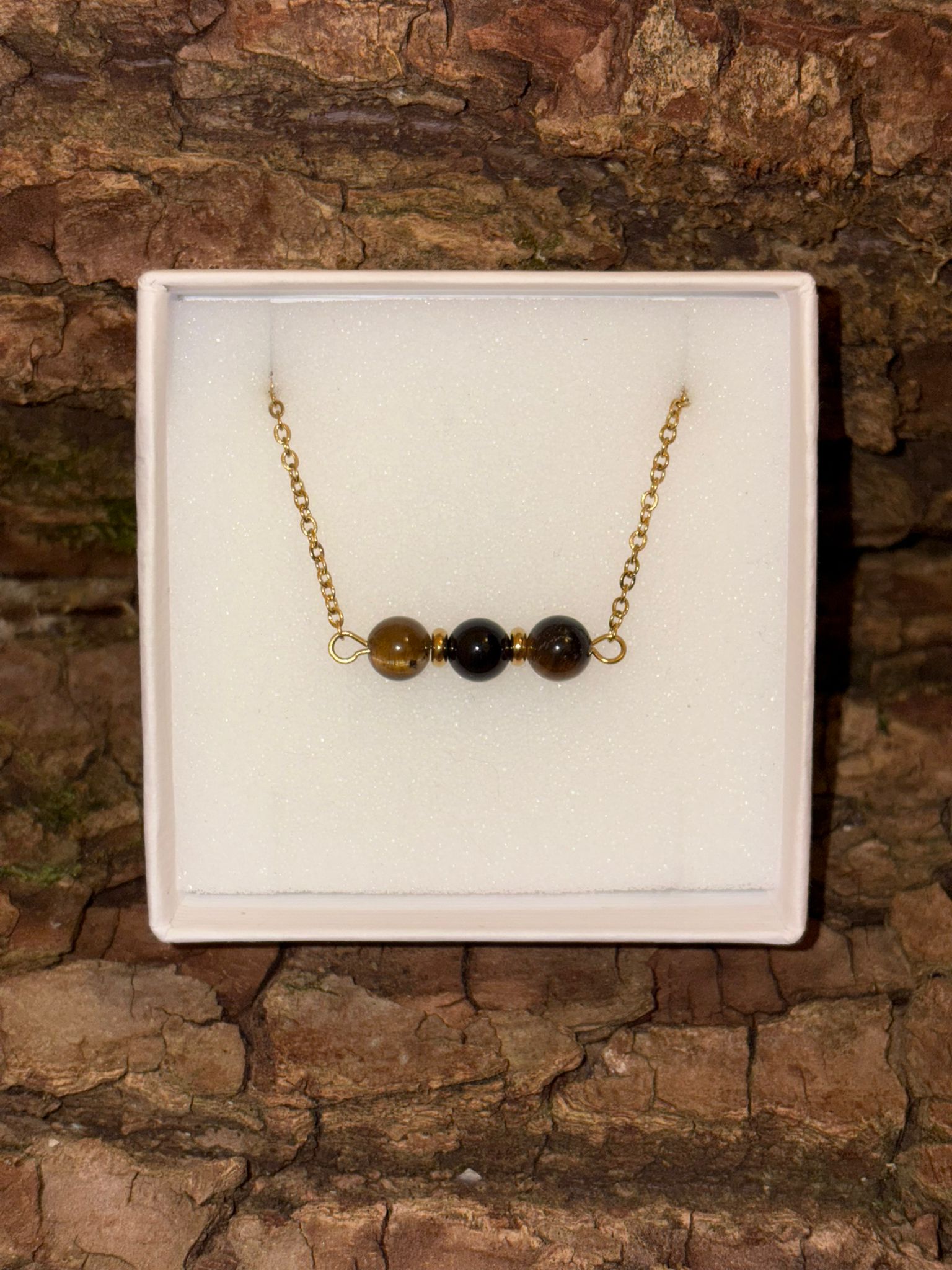 Collier boule doré Œil de tigre Onyx