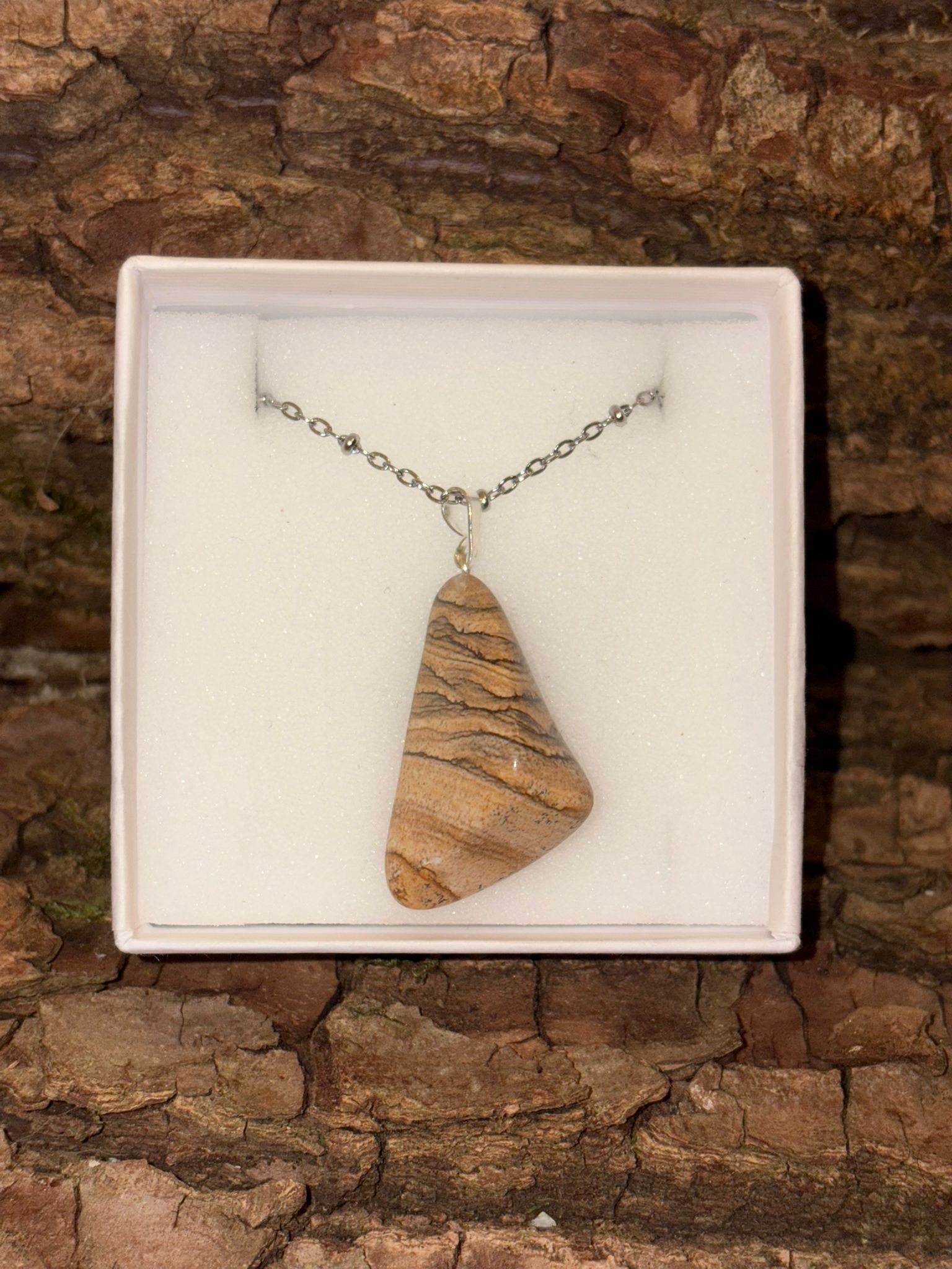 Pendentif pierre roulée Jaspe Paysage