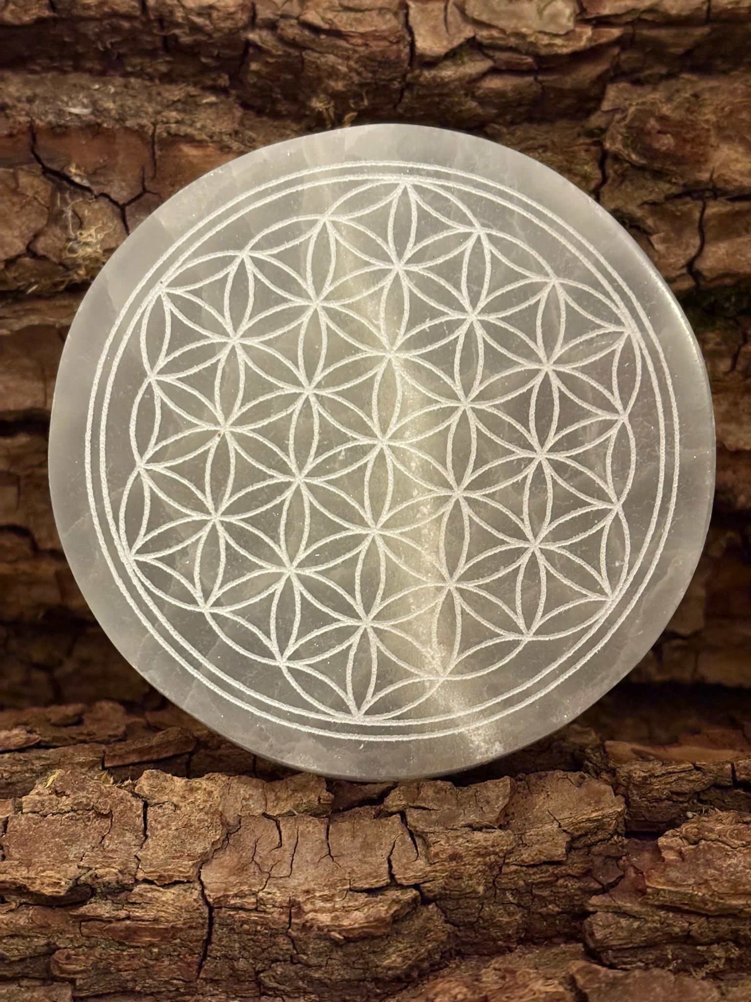 Plaque Sélénite fleur de vie