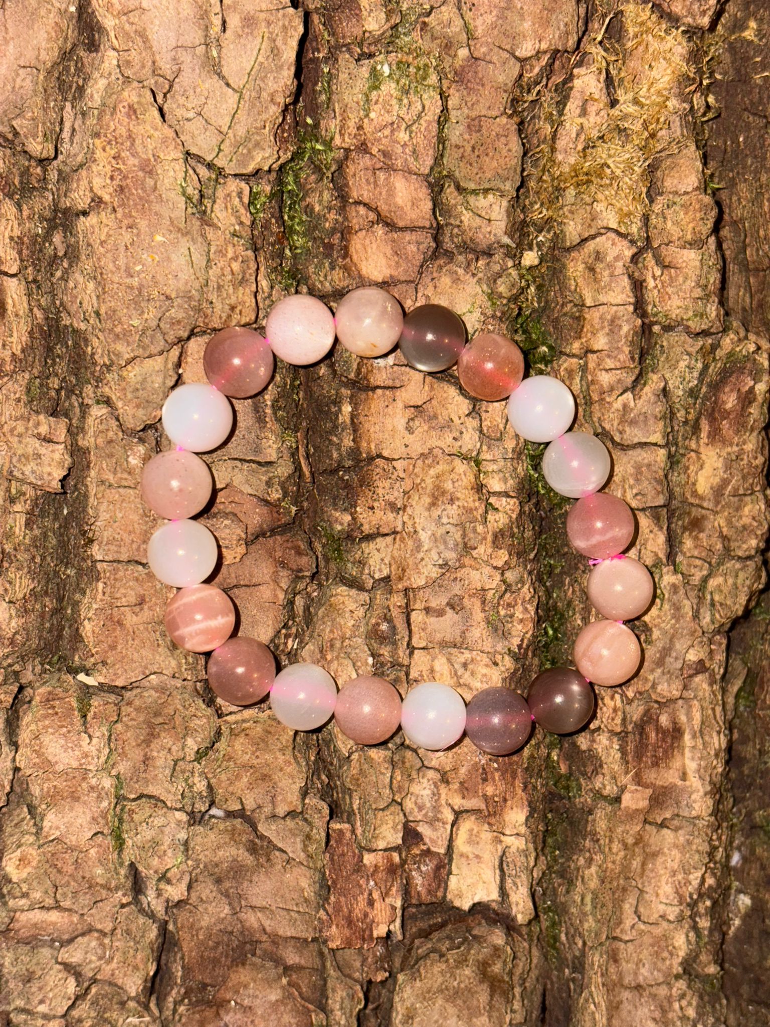 Bracelet boule pierre de lune multicolore