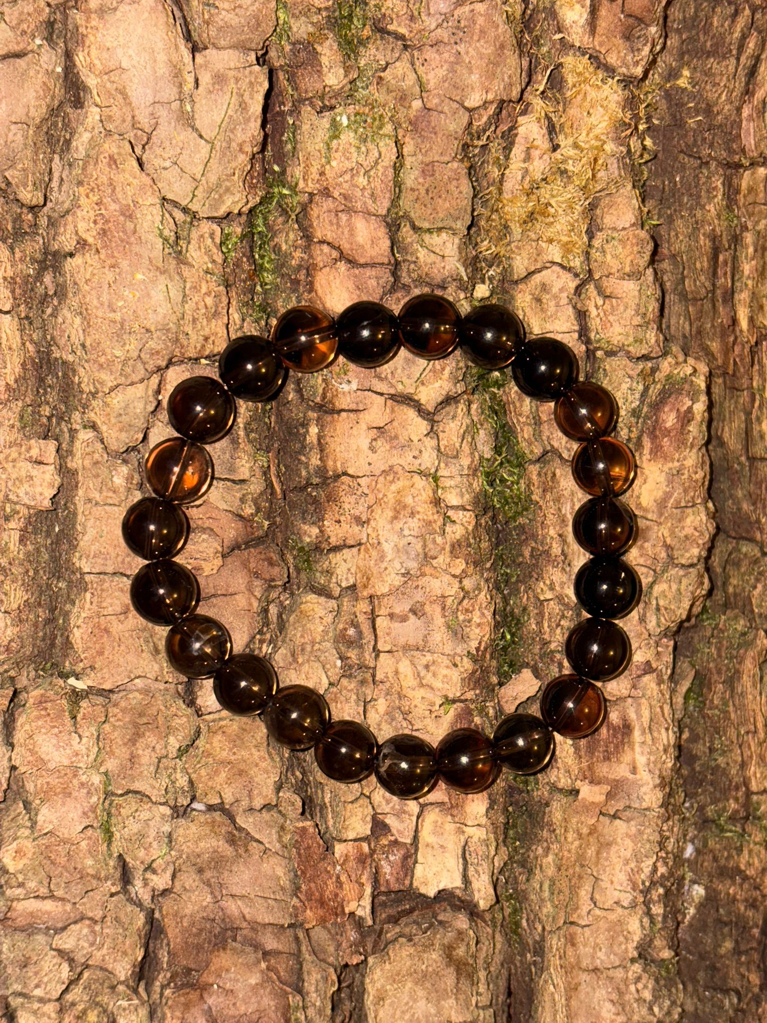 Bracelet boule cristal de roche fumé