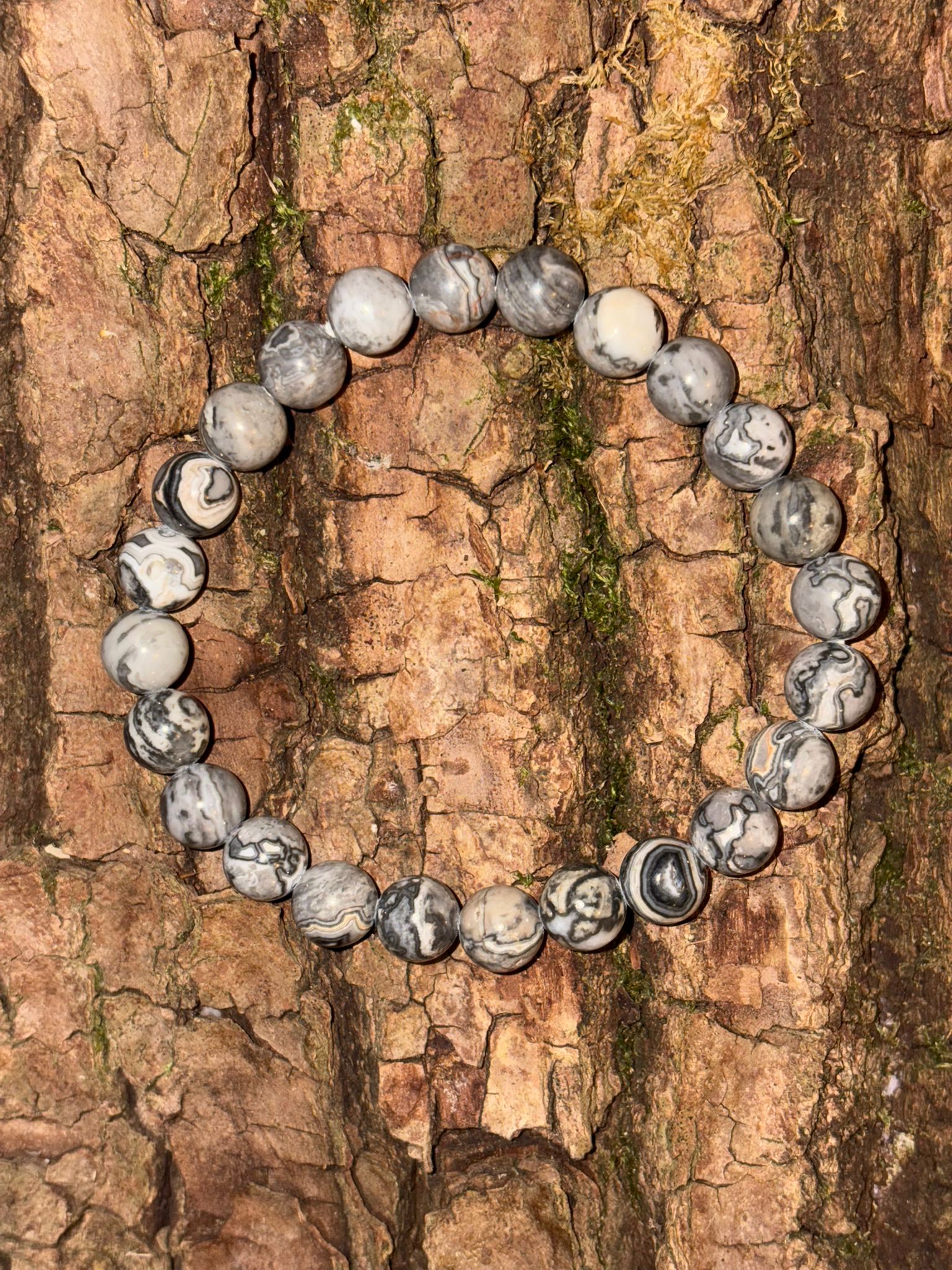 Bracelet pierre boule Agate Crazy Lace grise