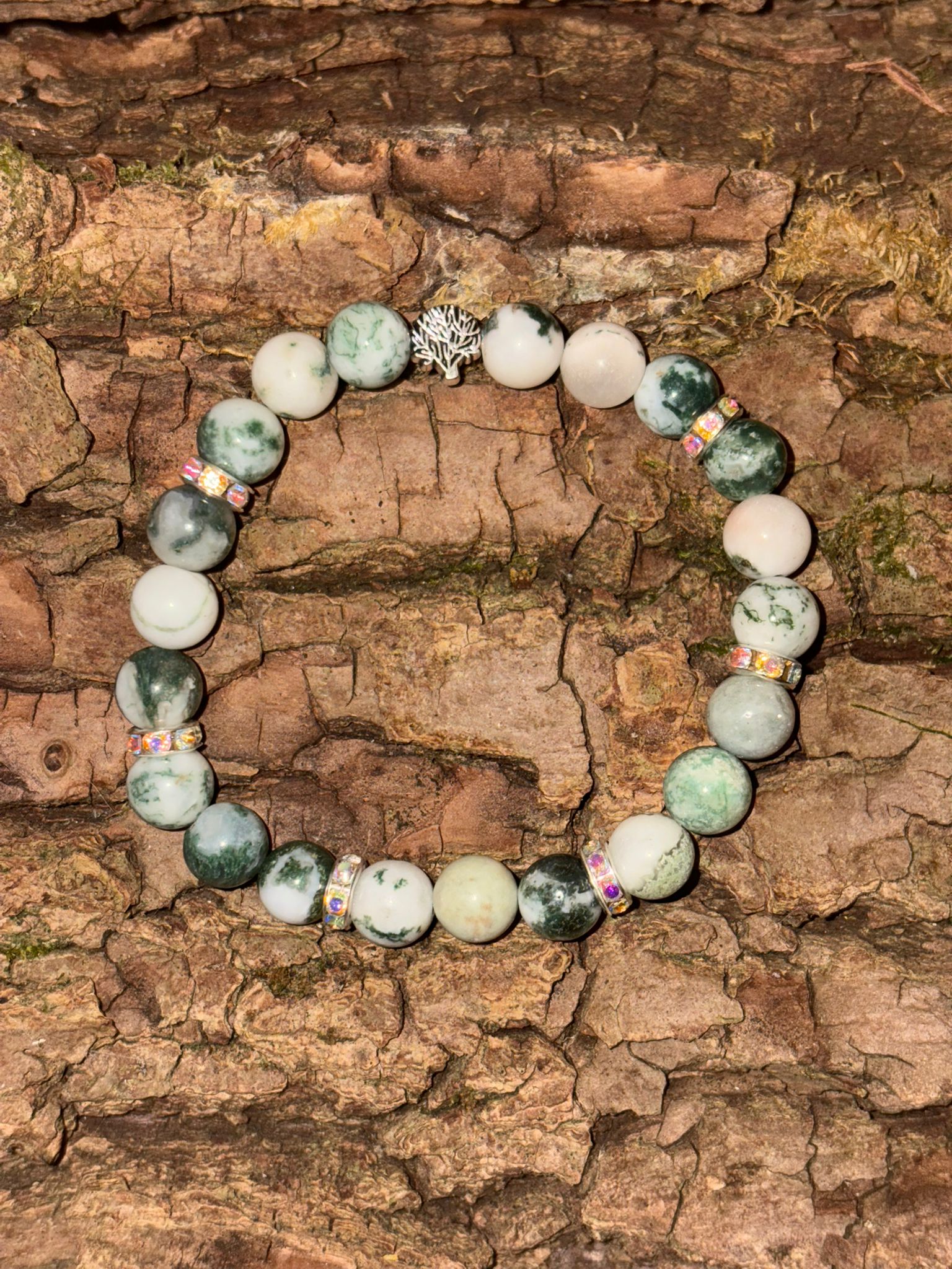 Bracelet boule Agate Arbre avec pendentif arbre