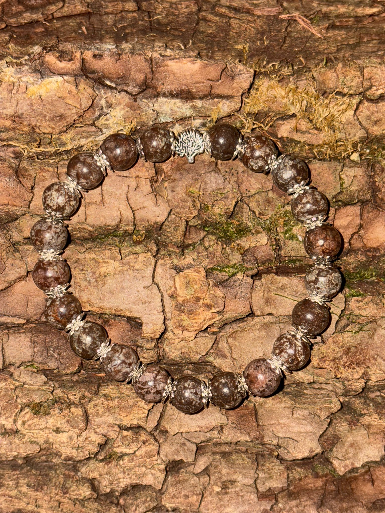 Bracelet boule Obsidienne flocon de neige arbre de vie